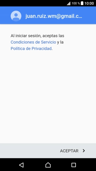 Pulsa ACEPTAR y sigue las indicaciones de la pantalla para seleccionar los ajustes de tu cuenta de Google.