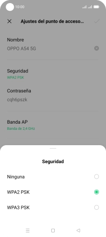 Pulsa WPA3 PSK para proteger la conexión wifi con una contraseña.