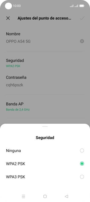 Pulsa WPA3 PSK para proteger la conexión wifi con una contraseña.