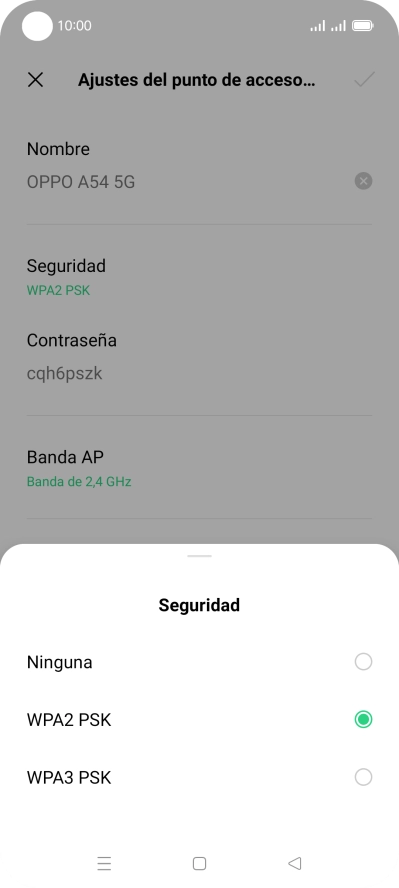 Pulsa WPA3 PSK para proteger la conexión wifi con una contraseña.