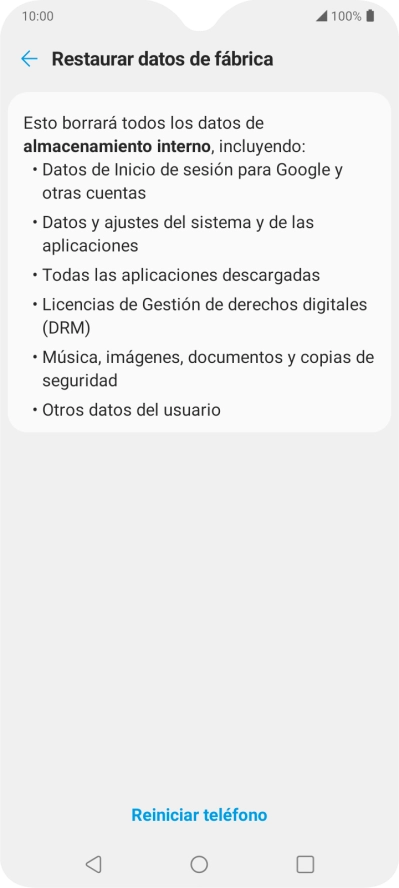 Pulsa Reiniciar teléfono.