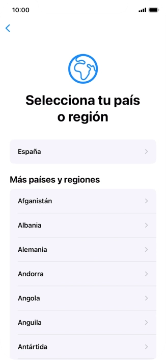 Pulsa el país o el área deseados.