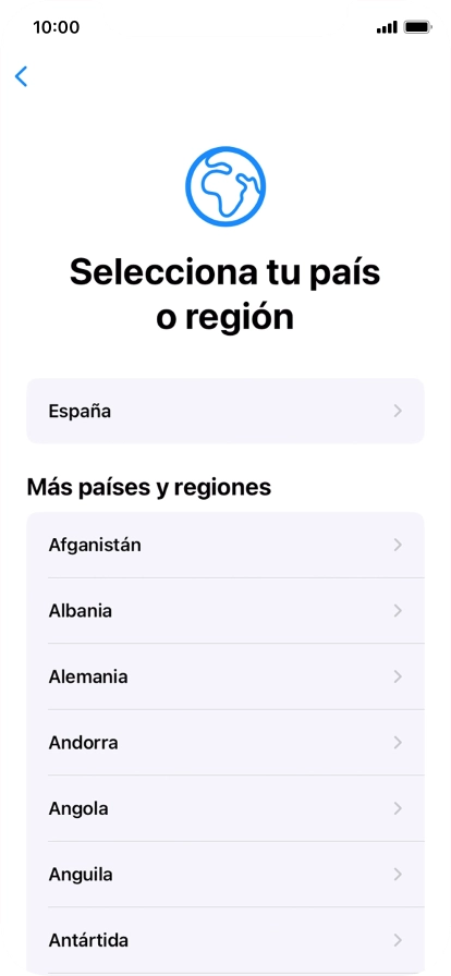 Pulsa el país o el área deseados.