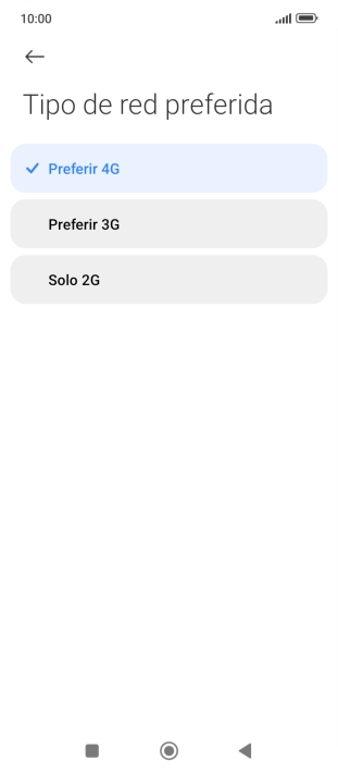 Pulsa el tipo de red deseado.