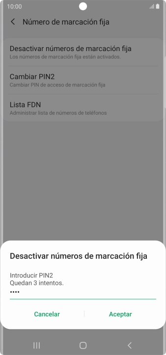 Introduce el código PIN2 y pulsa Aceptar.