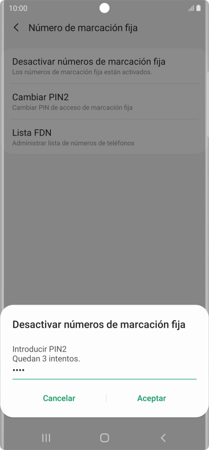 Introduce el código PIN2 y pulsa Aceptar.
