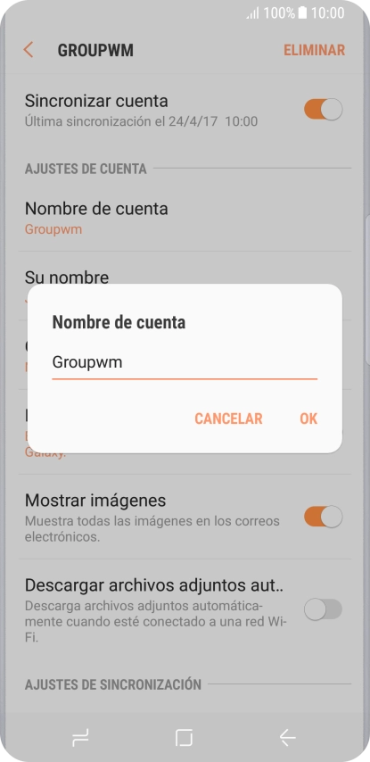 Introduce el nombre deseado de la cuenta de correo electrónico y pulsa OK.