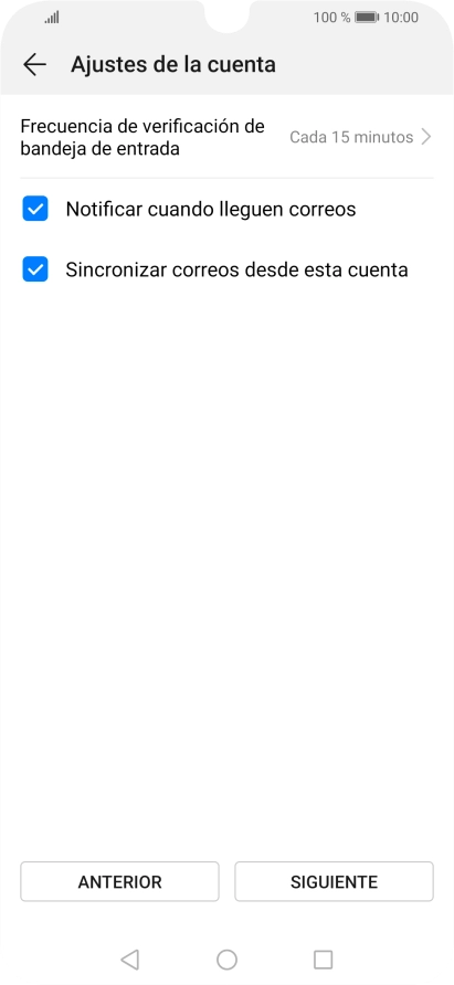Pulsa Frecuencia de verificación de bandeja de entrada.