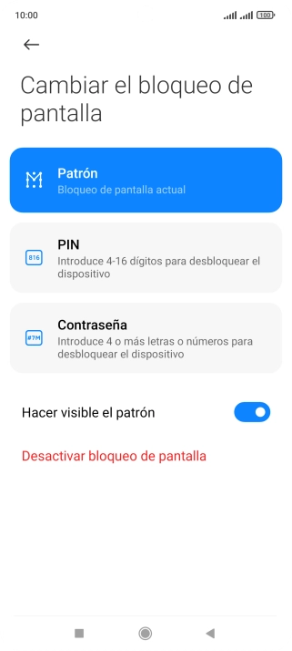 Pulsa Desactivar bloqueo de pantalla e introduce el código de seguridad extra que has creado anteriormente.