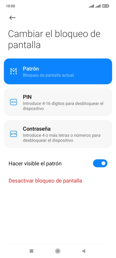 Pulsa Desactivar bloqueo de pantalla e introduce el código de seguridad extra que has creado anteriormente.