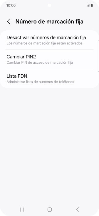 Pulsa Desactivar números de marcación fija.