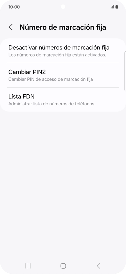 Pulsa Desactivar números de marcación fija.