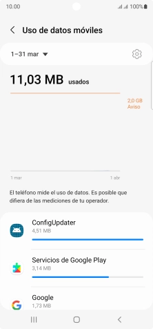 El consumo de datos por cada aplicación aparece bajo el nombre de la aplicación.