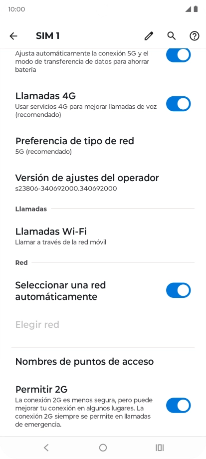Pulsa Preferencia de tipo de red.