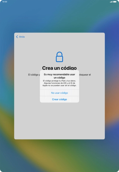 Si desactivas la función, pulsa No usar código.
