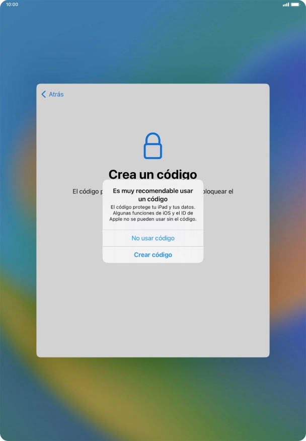 Si desactivas la función, pulsa No usar código.