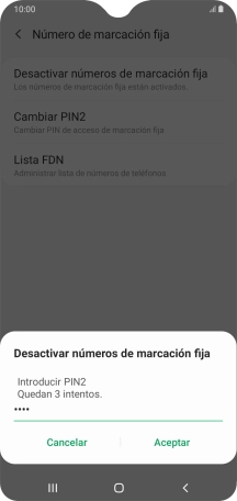 Introduce el código PIN2 y pulsa Aceptar.