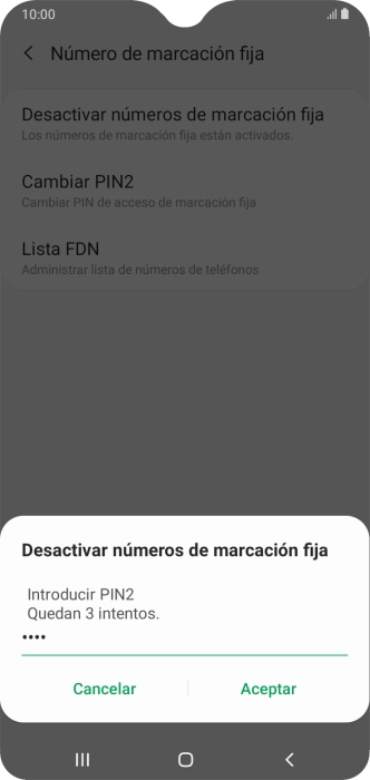 Introduce el código PIN2 y pulsa Aceptar.