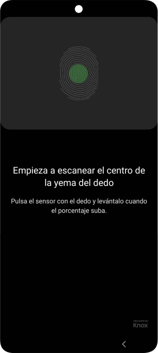 Sigue las indicaciones de la pantalla para crear una huella digital como código de seguridad.