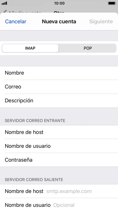 Pulsa Nombre de host e introduce smtp.vodafone.es.