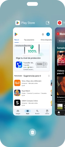 Para cerrar una sola aplicación en ejecución, desliza el dedo hacia arriba sobre la aplicación deseada.