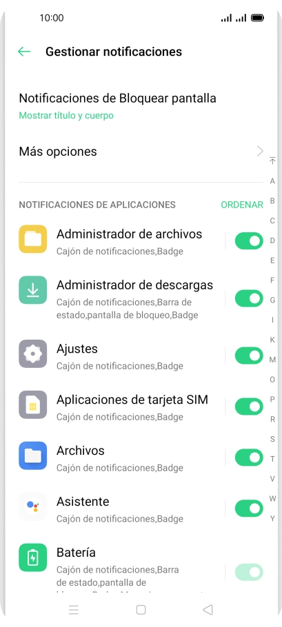 Pulsa el indicador junto a las apps deseadas para activar o desactivar la función.