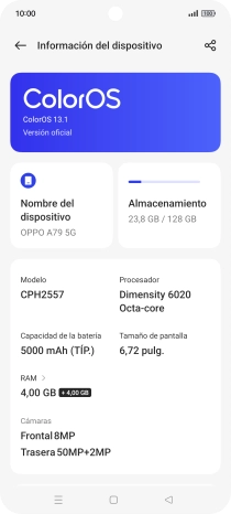 Pulsa ColorOS. Si hay una versión de software nueva disponible, aparecerá ahora en la pantalla. Sigue las indicaciones de la pantalla para actualizar el software del teléfono.