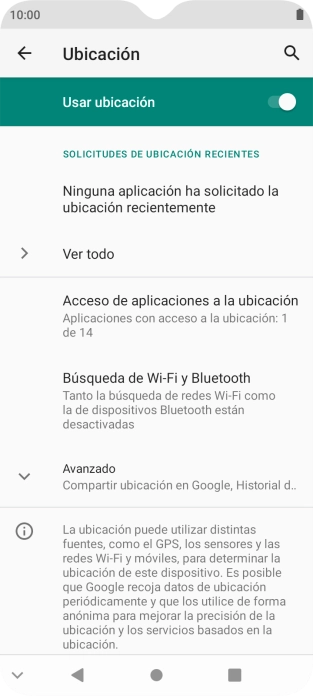 Pulsa Acceso de aplicaciones a la ubicación.
