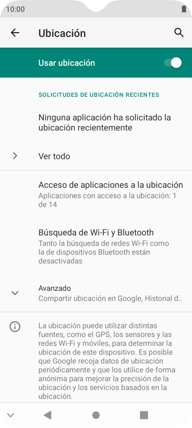 Pulsa Acceso de aplicaciones a la ubicación.