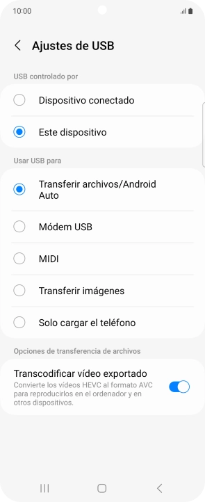 Pulsa Transferir archivos/Android Auto.