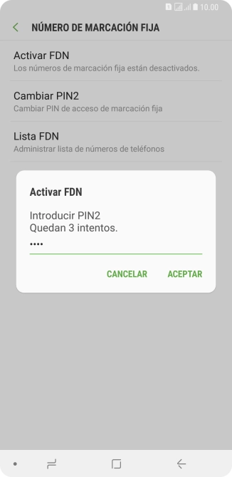 Introduce el código PIN2 y pulsa ACEPTAR.