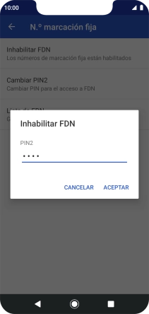 Introduce el código PIN2 y pulsa ACEPTAR.