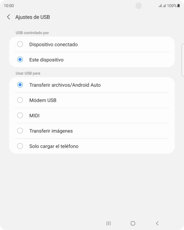Pulsa Transferir archivos/Android Auto.