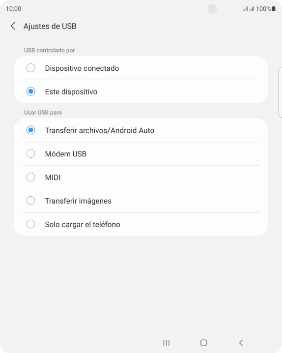 Pulsa Transferir archivos/Android Auto.