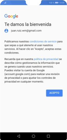 Pulsa ACEPTO y sigue las indicaciones de la pantalla para seleccionar los ajustes de tu cuenta de Google.