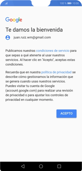Pulsa ACEPTO y sigue las indicaciones de la pantalla para seleccionar los ajustes de tu cuenta de Google.