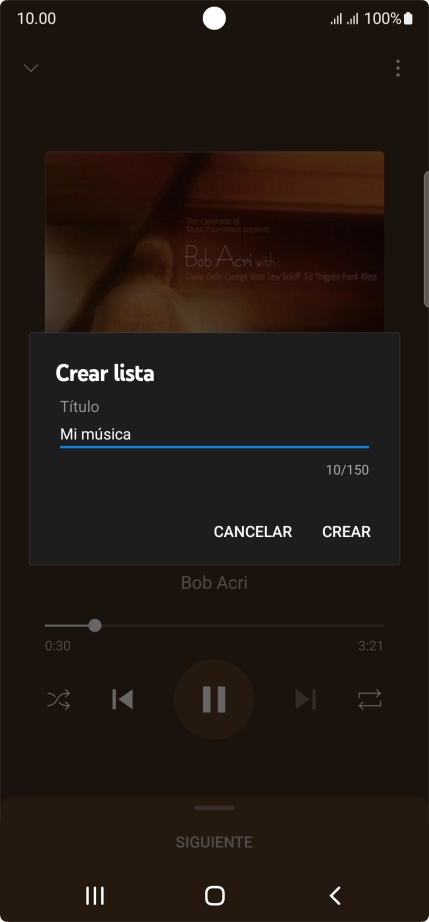 Introduce el nombre deseado de la lista de reproducción y pulsa CREAR.