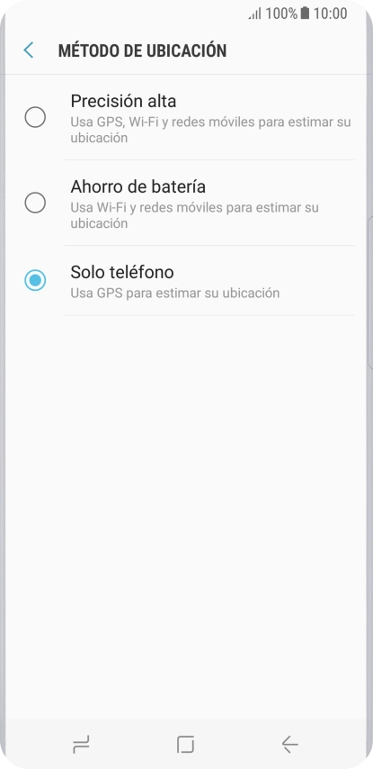 Si seleccionas Precisión alta, el teléfono podrá encontrar tu posición exacta con ayuda de los satélites GPS, la red móvil y una red wifi cercana. El GPS por satélite requiere vista libre al cielo.