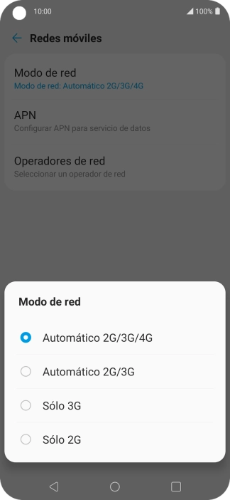 Pulsa el tipo de red deseado.