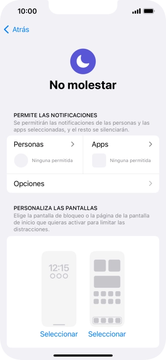 Pulsa Personas y sigue las indicaciones de la pantalla para seleccionar de qué contactos quieres recibir llamadas y notificaciones cuando No molestar está activado.