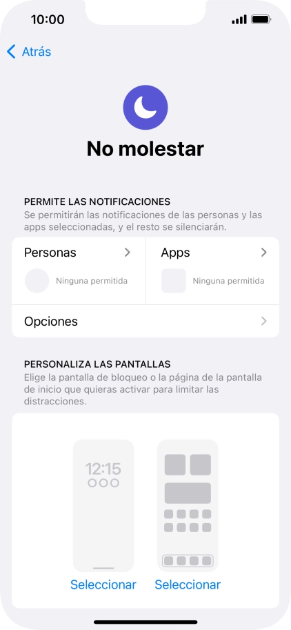 Pulsa Personas y sigue las indicaciones de la pantalla para seleccionar de qué contactos quieres recibir llamadas y notificaciones cuando No molestar está activado.