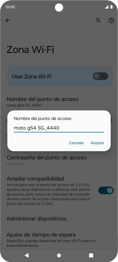 Introduce el nombre deseado de la conexión wifi y pulsa Aceptar.