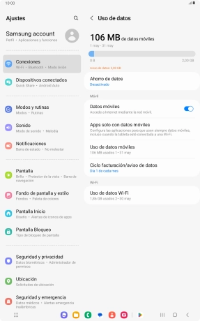 El consumo total de datos se visualiza ahora en la pantalla.