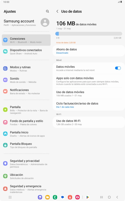 El consumo total de datos se visualiza ahora en la pantalla.
