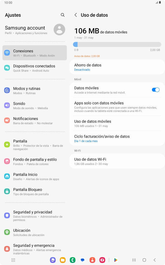 El consumo total de datos se visualiza ahora en la pantalla.