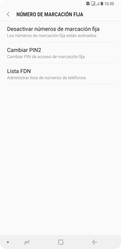 Pulsa Desactivar números de marcación fija.