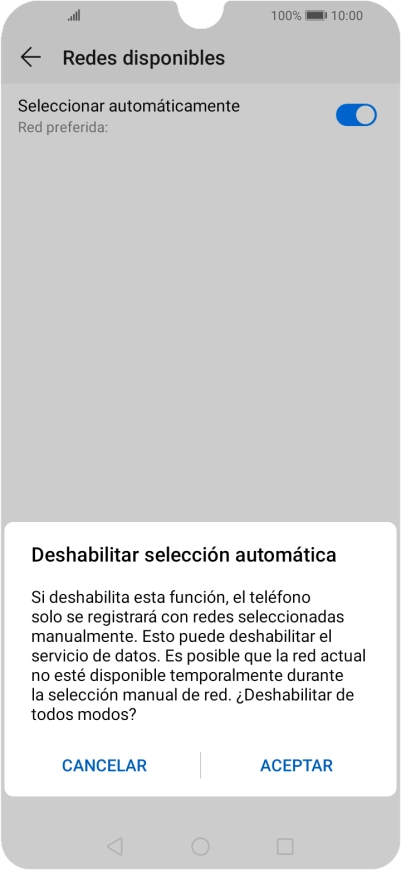Pulsa ACEPTAR y espera mientras el teléfono está buscando redes.