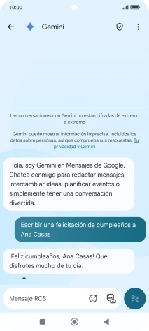La propuesta de texto de Gemini se visualiza ahora en la pantalla.