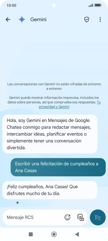 La propuesta de texto de Gemini se visualiza ahora en la pantalla.