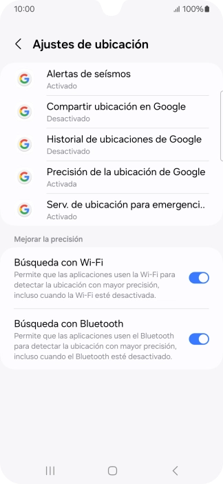 Pulsa Precisión de la ubicación de Google.